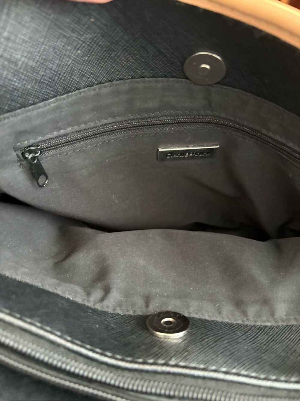 Gianni Bernini Black Tote with Tan Trim and Straps - Picture 6 of 6